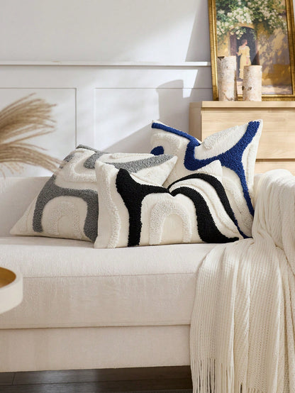1pc/2pcs Sage Green Wavy Tufted Throw Pillow Cover, Bohemian Style Textured Abstract Wave Cushion Cover, Chenille Pillowcase With Hidden Zipper, Suitable For Sofa Living Room Bedroom Home Decor, Pillo