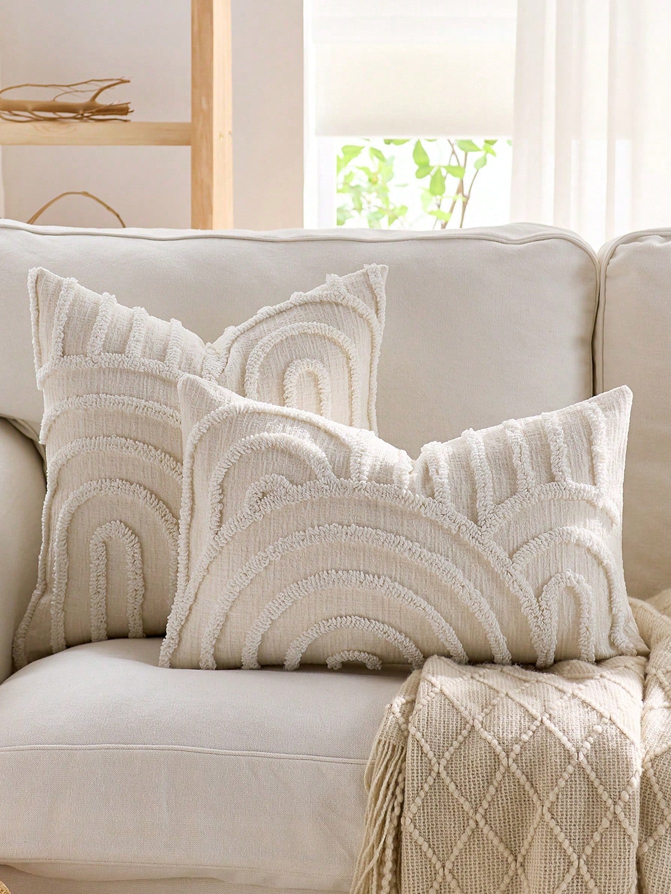 1pc/2pcs Sage Green Wavy Tufted Throw Pillow Cover, Bohemian Style Textured Abstract Wave Cushion Cover, Chenille Pillowcase With Hidden Zipper, Suitable For Sofa Living Room Bedroom Home Decor, Pillo