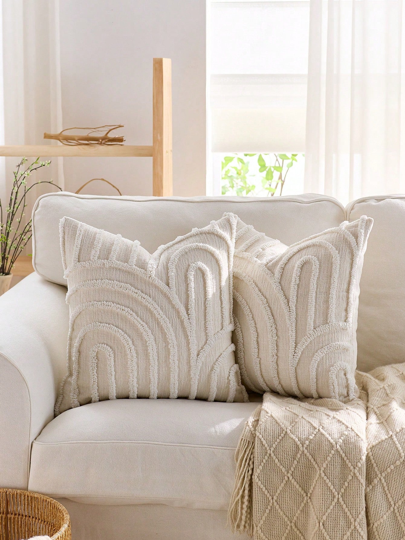 1pc/2pcs Sage Green Wavy Tufted Throw Pillow Cover, Bohemian Style Textured Abstract Wave Cushion Cover, Chenille Pillowcase With Hidden Zipper, Suitable For Sofa Living Room Bedroom Home Decor, Pillo