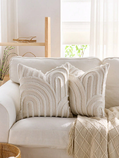 1pc/2pcs Sage Green Wavy Tufted Throw Pillow Cover, Bohemian Style Textured Abstract Wave Cushion Cover, Chenille Pillowcase With Hidden Zipper, Suitable For Sofa Living Room Bedroom Home Decor, Pillo