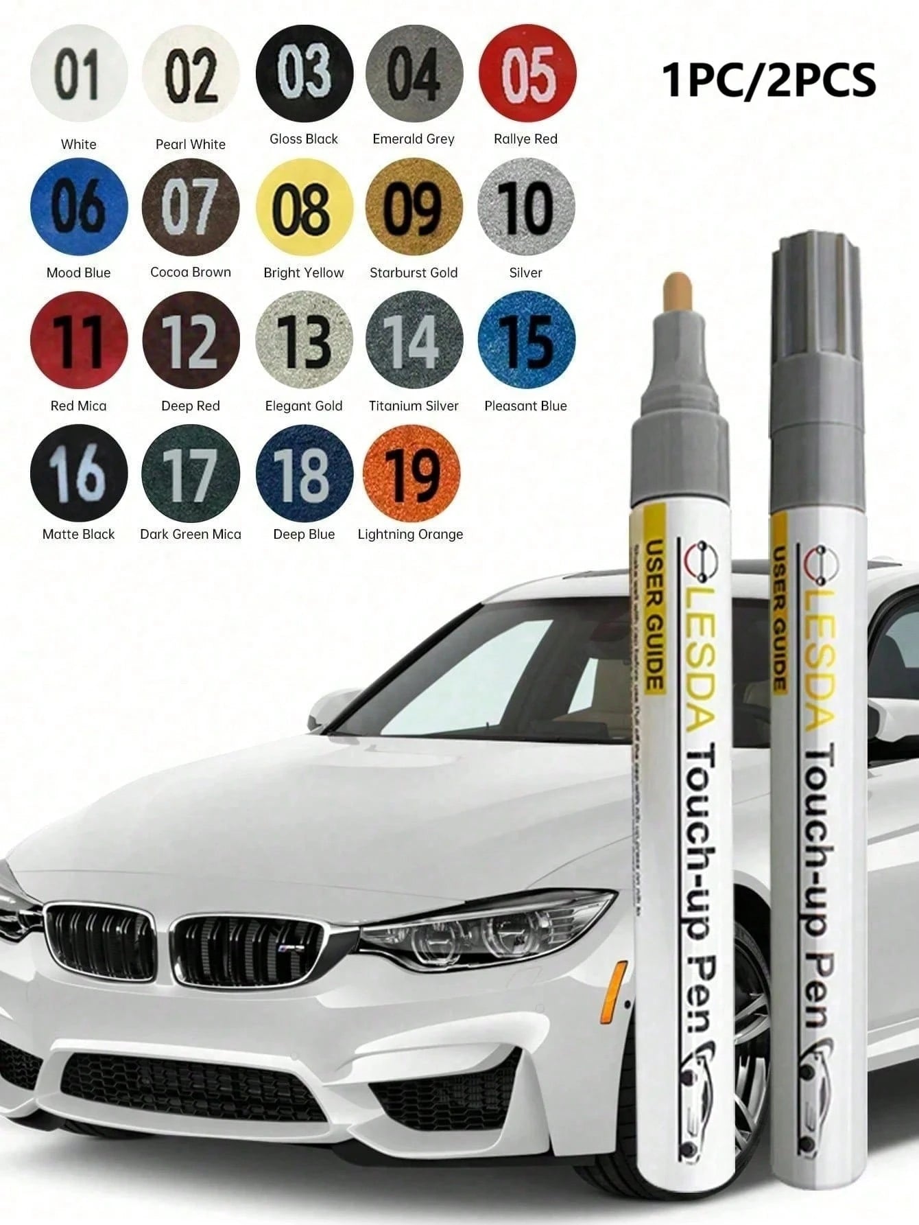 1pc/2pcs Touch-Up Pen For Cars, Car Paint Repair Pen, Car Paint Scratch Repair Pen, Car Minor Scratch Repair In One Stroke, Simple To Operate, Fast And Easy, Car Beauty Tools (Random Styles)