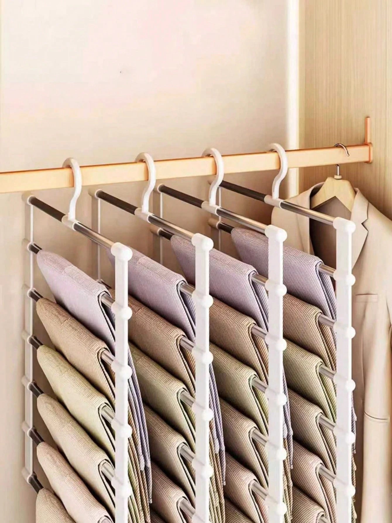 1pc/2pcs Wardrobe Storage Organizer Rack, Pants Hanger Saves Space, Made Of Aluminum Alloy, Used For Organizing And Storing Clothes, Scarves, Jeans, Essential For Dorm, College Girls, Household