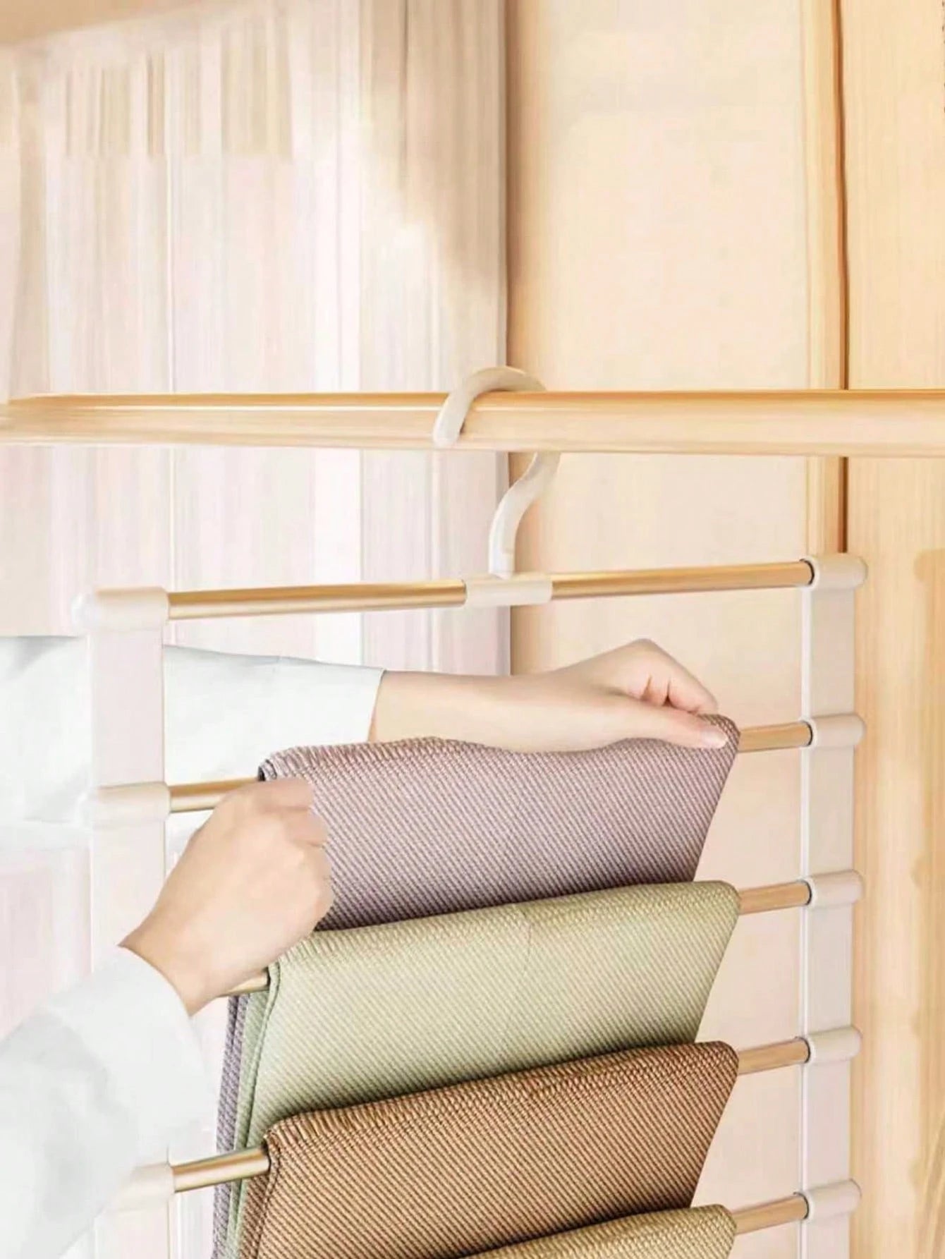 1pc/2pcs Wardrobe Storage Organizer Rack, Pants Hanger Saves Space, Made Of Aluminum Alloy, Used For Organizing And Storing Clothes, Scarves, Jeans, Essential For Dorm, College Girls, Household