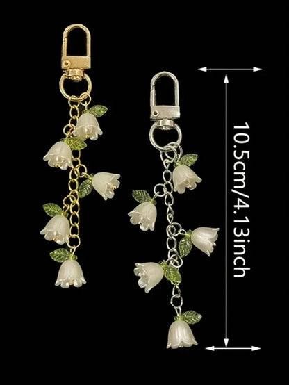 1pc/2pcs Women's Elegant Lily Of The Valley Keychain, Lily Of The Valley Beaded Pendant, Fresh Style Hanging Decoration Suitable For Bags, Backpacks And Car Key Fobs