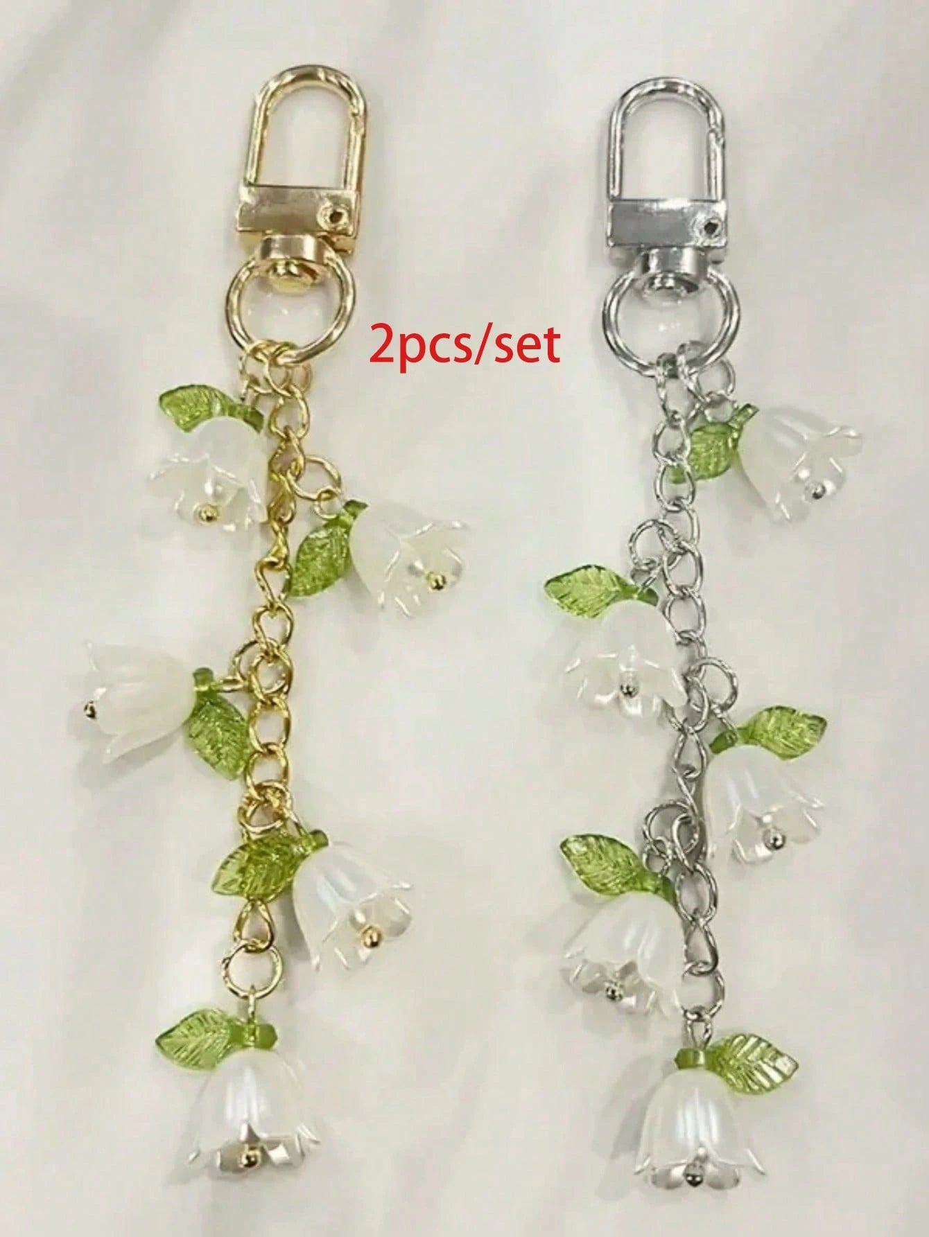 1pc/2pcs Women's Elegant Lily Of The Valley Keychain, Lily Of The Valley Beaded Pendant, Fresh Style Hanging Decoration Suitable For Bags, Backpacks And Car Key Fobs