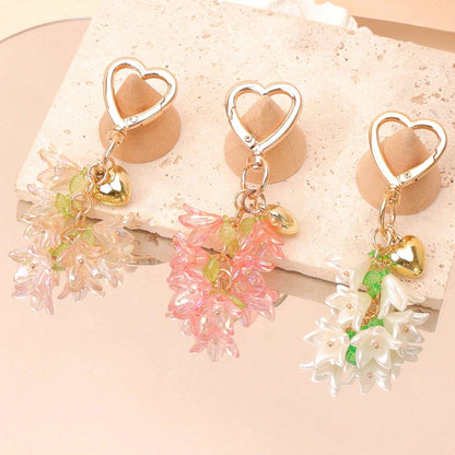 1pc/2pcs Women's Elegant Lily Of The Valley Keychain, Lily Of The Valley Beaded Pendant, Fresh Style Hanging Decoration Suitable For Bags, Backpacks And Car Key Fobs