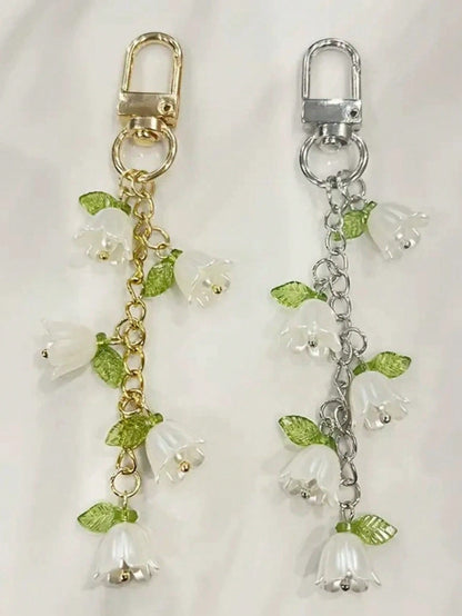 1pc/2pcs Women's Elegant Lily Of The Valley Keychain, Lily Of The Valley Beaded Pendant, Fresh Style Hanging Decoration Suitable For Bags, Backpacks And Car Key Fobs