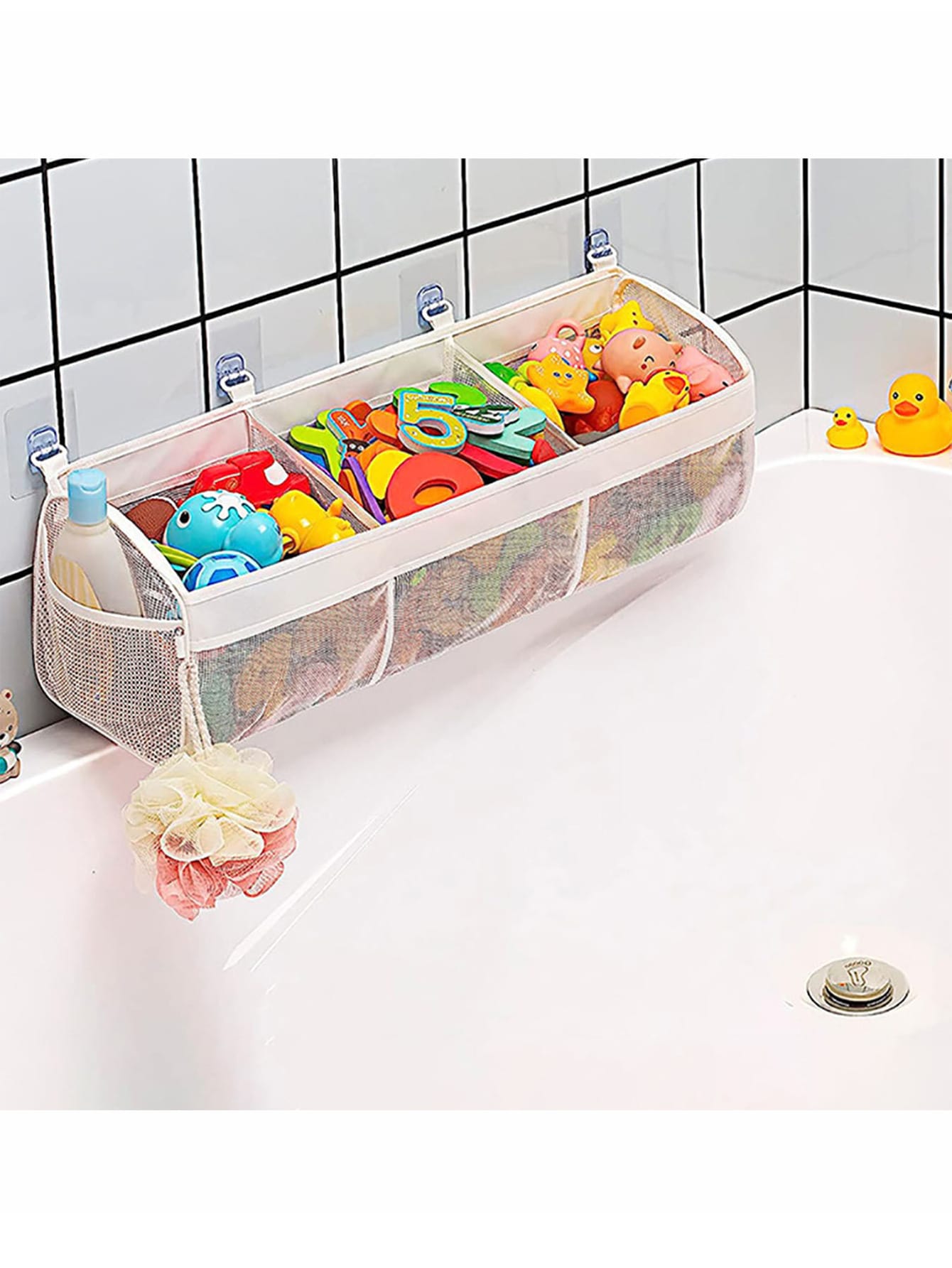 1pc 3-Compartment Wide-Opening Bathtub Toy Storage Organizer, Suitable For Bathtub, Upgraded Capacity, Used For Storing And Supporting Bath Toys