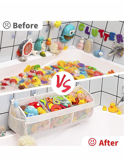 1pc 3-Compartment Wide-Opening Bathtub Toy Storage Organizer, Suitable For Bathtub, Upgraded Capacity, Used For Storing And Supporting Bath Toys