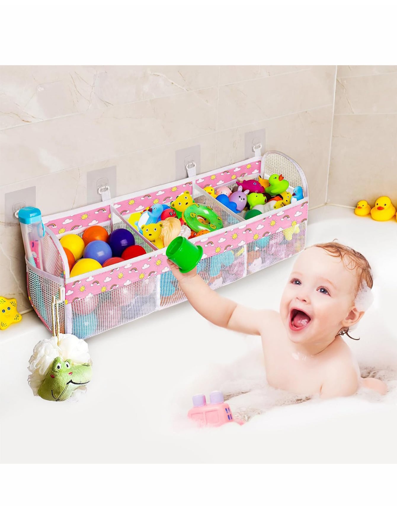 1pc 3-Compartment Wide-Opening Bathtub Toy Storage Organizer, Suitable For Bathtub, Upgraded Capacity, Used For Storing And Supporting Bath Toys