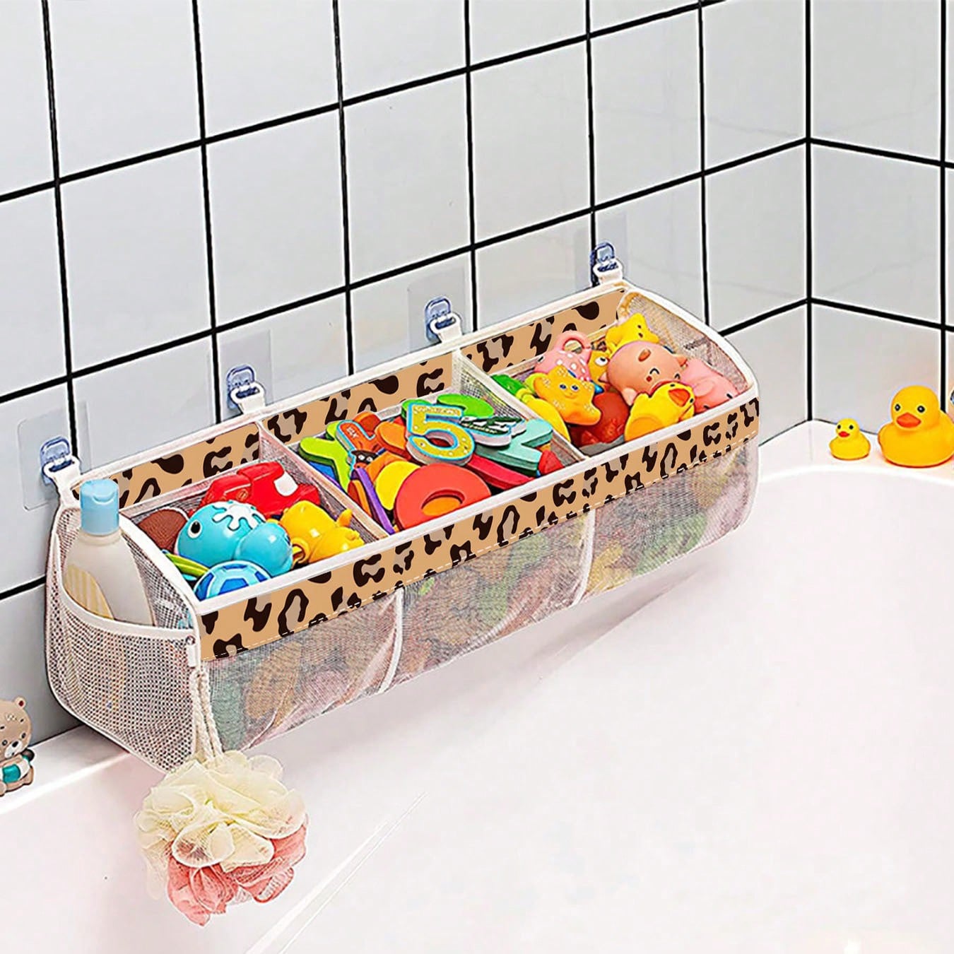 1pc 3-Compartment Wide-Opening Bathtub Toy Storage Organizer, Suitable For Bathtub, Upgraded Capacity, Used For Storing And Supporting Bath Toys