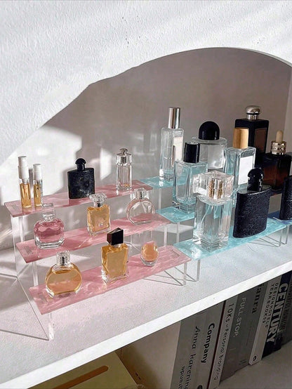 1pc 3-Tier Mica Ripple Acrylic Display Stand, Perfume Organizer Display Riser,Clear Cosmetic Display Shelf For Bathroom Vanity,Cupcake Stand For Party Dessert.Suitable For Perfume Collectors,Beauty St