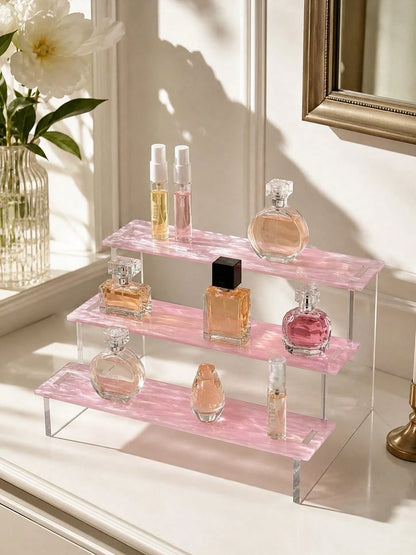 1pc 3-Tier Mica Ripple Acrylic Display Stand, Perfume Organizer Display Riser,Clear Cosmetic Display Shelf For Bathroom Vanity,Cupcake Stand For Party Dessert.Suitable For Perfume Collectors,Beauty St