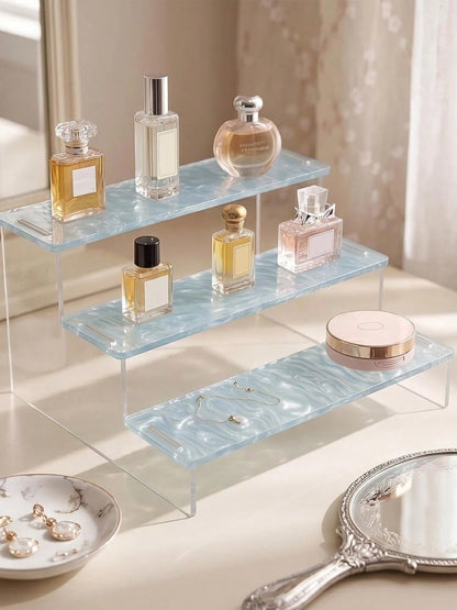 1pc 3-Tier Mica Ripple Acrylic Display Stand, Perfume Organizer Display Riser,Clear Cosmetic Display Shelf For Bathroom Vanity,Cupcake Stand For Party Dessert.Suitable For Perfume Collectors,Beauty St