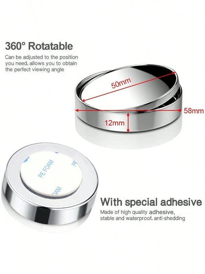 1PC 360° Adjustable Blind Spot Mirror, Round Convex Auxiliary Rearview Mirror For Car, Wide Angle Stick-On Spot Mirror For Vehicle Safety Driving Accessories