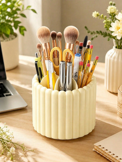 1pc 360° Rotating Makeup Brush Holder, Large Capacity Multi-Compartment Cosmetic Storage Box, Space-Saving Desktop Pen Holder Cup, Suitable For Brushes, Lipsticks, Scissors, Stationery, Vanity, Office