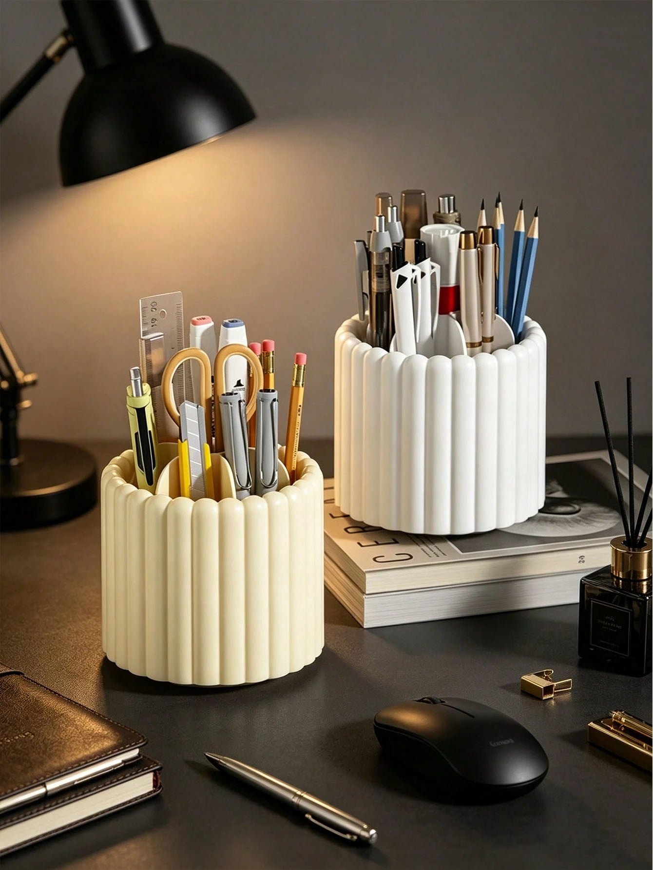 1pc 360° Rotating Makeup Brush Holder, Large Capacity Multi-Compartment Cosmetic Storage Box, Space-Saving Desktop Pen Holder Cup, Suitable For Brushes, Lipsticks, Scissors, Stationery, Vanity, Office