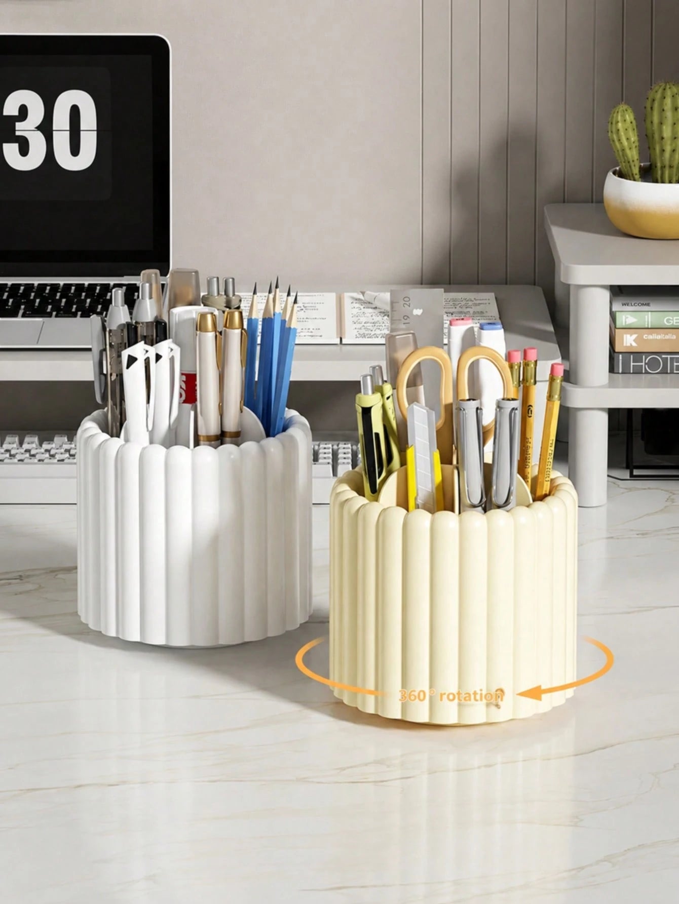 1pc 360° Rotating Makeup Brush Holder, Large Capacity Multi-Compartment Cosmetic Storage Box, Space-Saving Desktop Pen Holder Cup, Suitable For Brushes, Lipsticks, Scissors, Stationery, Vanity, Office