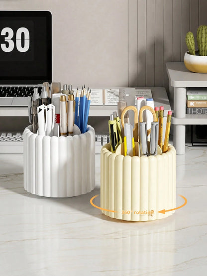 1pc 360° Rotating Makeup Brush Holder, Large Capacity Multi-Compartment Cosmetic Storage Box, Space-Saving Desktop Pen Holder Cup, Suitable For Brushes, Lipsticks, Scissors, Stationery, Vanity, Office