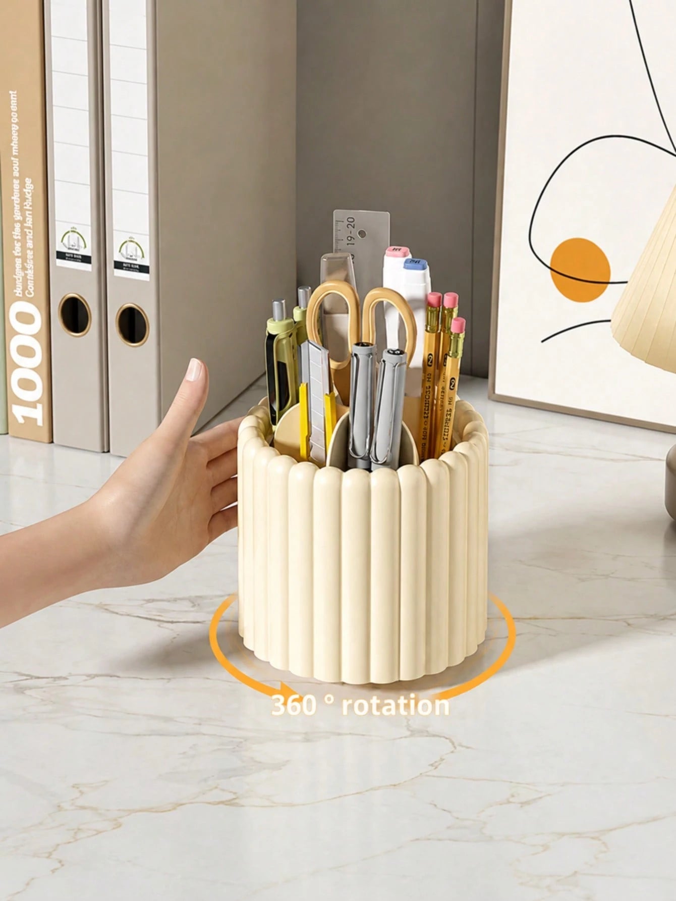1pc 360° Rotating Makeup Brush Holder, Large Capacity Multi-Compartment Cosmetic Storage Box, Space-Saving Desktop Pen Holder Cup, Suitable For Brushes, Lipsticks, Scissors, Stationery, Vanity, Office