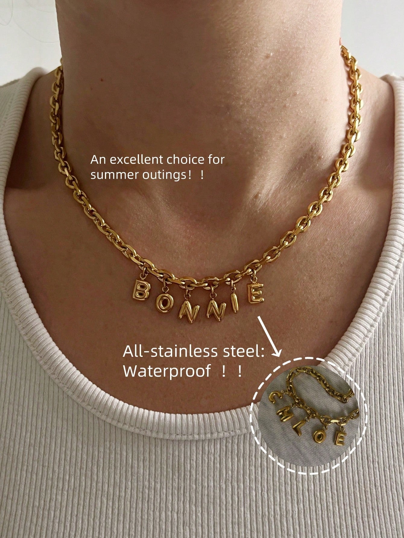 1pc 3D Bubble Name, Stainless Steel Bubble Initial Charm Custom Nameplate Necklace, Minimalist, Casual, Black, Silver, Waterproof