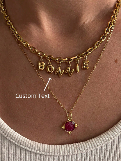 1pc 3D Bubble Name, Stainless Steel Bubble Initial Charm Custom Nameplate Necklace, Minimalist, Casual, Black, Silver, Waterproof