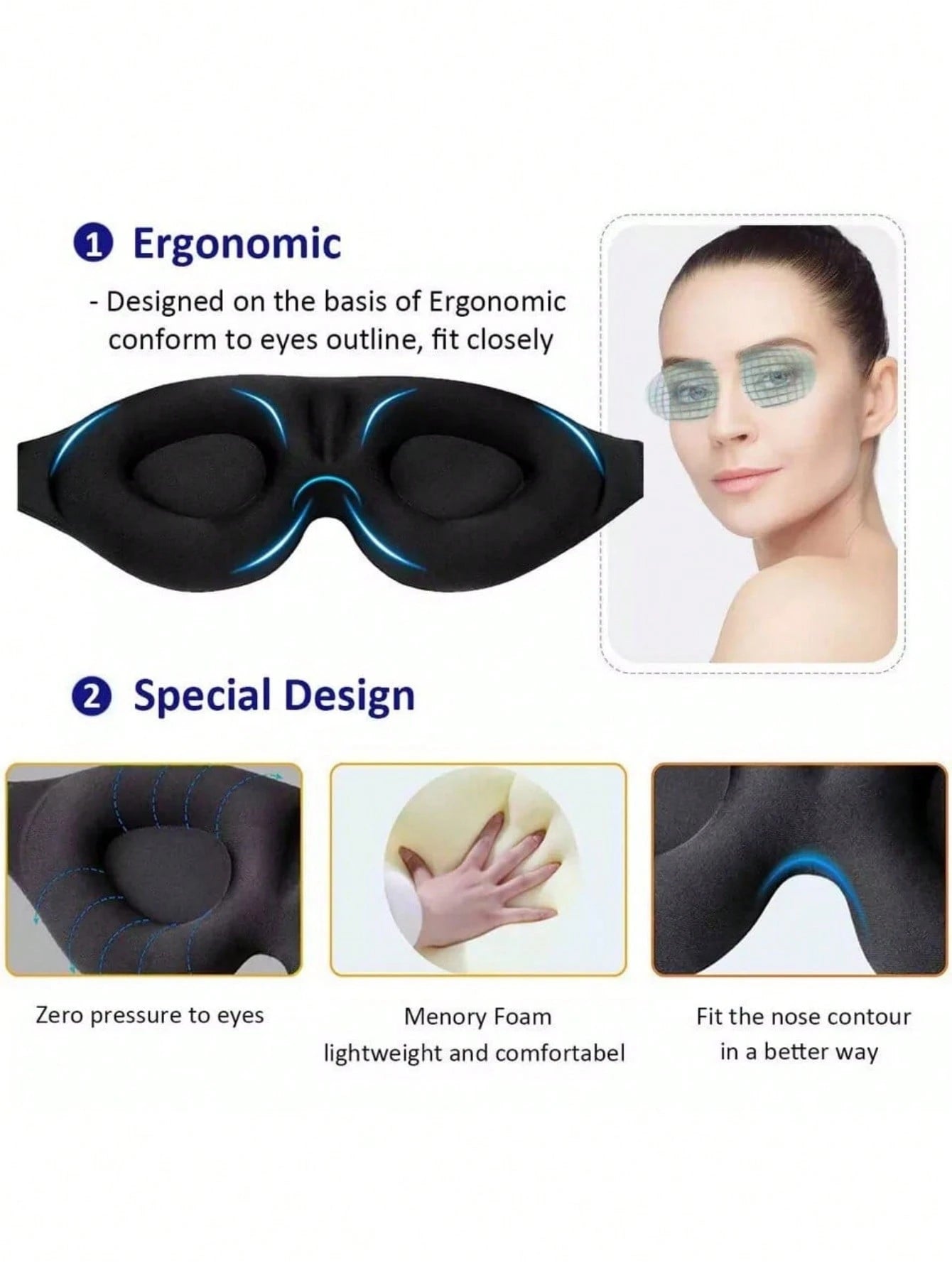 1pc 3D Sleep Mask Natural Sleeping Eye Mask Eyeshade Cover Shade Eye Patch Women Men Soft Portable Blindfold Travel Eyepatch,School,Back To School,Travel,Travel Essentials,Home Essentials,Eye Mask,Sle