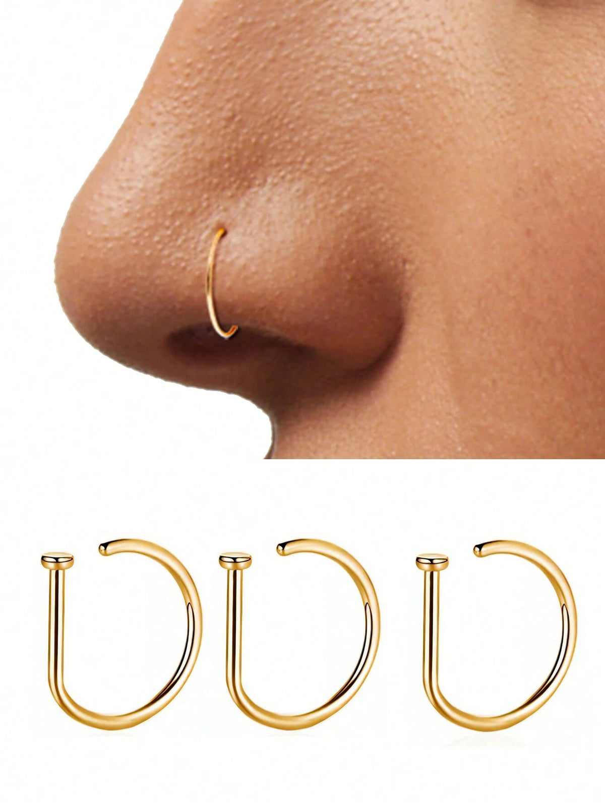 1pc/3pcs/5pcs Women/Girls Fake Nose Ring, Gold Stainless Steel D-Shape, Minimalist American Style, Personalized Letter, Hip Hop Street Style, Nose Stud Jewelry
