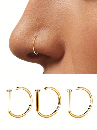 1pc/3pcs/5pcs Women/Girls Fake Nose Ring, Gold Stainless Steel D-Shape, Minimalist American Style, Personalized Letter, Hip Hop Street Style, Nose Stud Jewelry