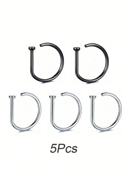 1pc/3pcs/5pcs Women/Girls Fake Nose Ring, Gold Stainless Steel D-Shape, Minimalist American Style, Personalized Letter, Hip Hop Street Style, Nose Stud Jewelry