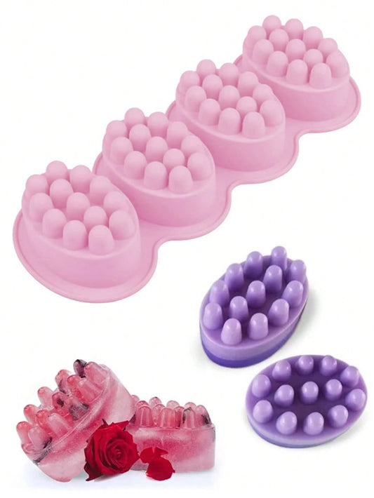 1PC 4-Cavity Oval Silicone Mold Massage Silicone Soap Mold Bar Soap Making Tool DIY Handmade Oval Spa Soap Plaster Aromatherapy Decorative Ornament Mold