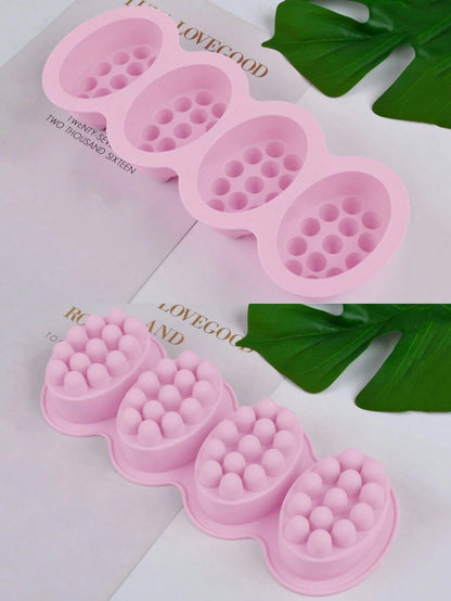 1PC 4-Cavity Oval Silicone Mold Massage Silicone Soap Mold Bar Soap Making Tool DIY Handmade Oval Spa Soap Plaster Aromatherapy Decorative Ornament Mold