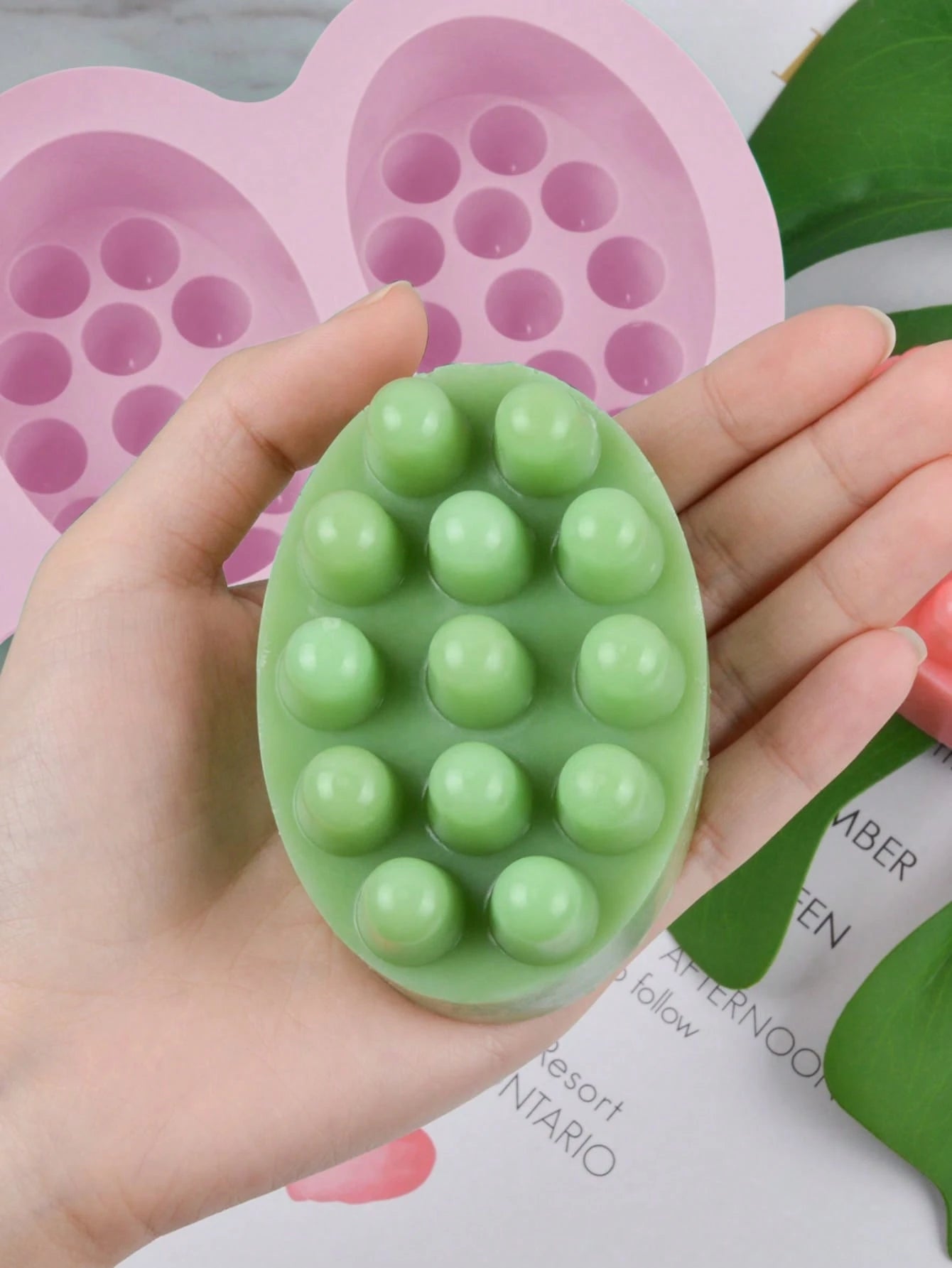 1PC 4-Cavity Oval Silicone Mold Massage Silicone Soap Mold Bar Soap Making Tool DIY Handmade Oval Spa Soap Plaster Aromatherapy Decorative Ornament Mold