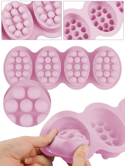 1PC 4-Cavity Oval Silicone Mold Massage Silicone Soap Mold Bar Soap Making Tool DIY Handmade Oval Spa Soap Plaster Aromatherapy Decorative Ornament Mold