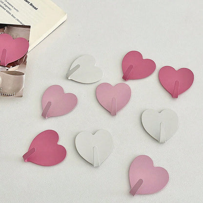 1pc/5pcs Heart-Shaped Adhesive Wall Hooks, No Drilling, Self-Adhesive, For Bedroom, Dorm, Keys Hanger
