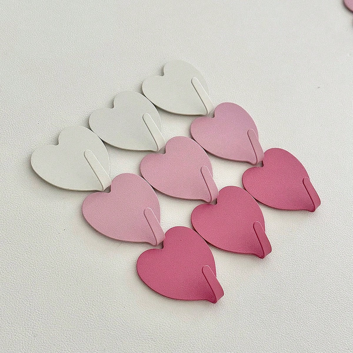 1pc/5pcs Heart-Shaped Adhesive Wall Hooks, No Drilling, Self-Adhesive, For Bedroom, Dorm, Keys Hanger