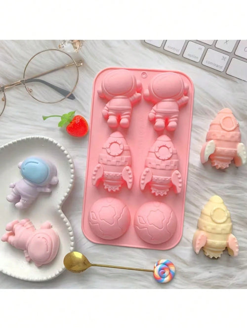 1pc 6-Cavity Silicone Rocket Astronaut Shaped Soap Mold, Epoxy Resin Mold, Candle Mold, Soap Mold, Clay Mold, Plaster Resin Crafting Mold, For DIY Decoration, Suitable For Halloween, Christmas And New