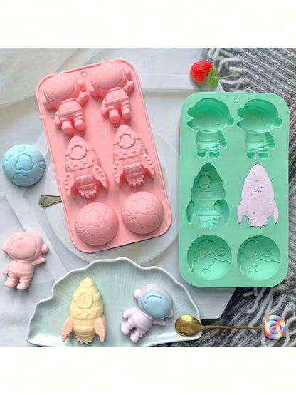 1pc 6-Cavity Silicone Rocket Astronaut Shaped Soap Mold, Epoxy Resin Mold, Candle Mold, Soap Mold, Clay Mold, Plaster Resin Crafting Mold, For DIY Decoration, Suitable For Halloween, Christmas And New
