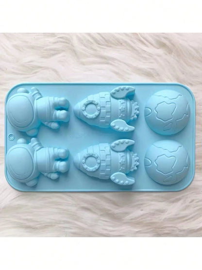 1pc 6-Cavity Silicone Rocket Astronaut Shaped Soap Mold, Epoxy Resin Mold, Candle Mold, Soap Mold, Clay Mold, Plaster Resin Crafting Mold, For DIY Decoration, Suitable For Halloween, Christmas And New