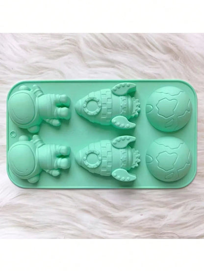 1pc 6-Cavity Silicone Rocket Astronaut Shaped Soap Mold, Epoxy Resin Mold, Candle Mold, Soap Mold, Clay Mold, Plaster Resin Crafting Mold, For DIY Decoration, Suitable For Halloween, Christmas And New