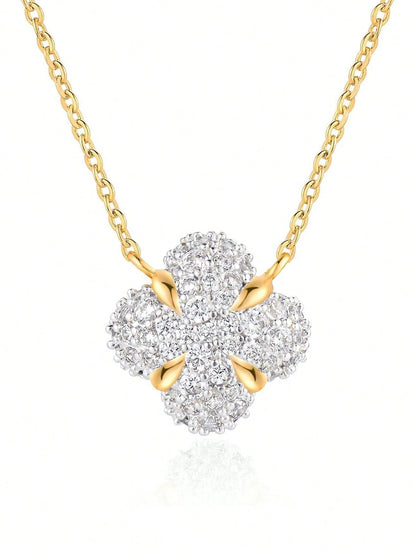 1pc 925 Sterling Silver Four-Leaf Clover Pendant Necklace, Suitable For Women To Wear On Holidays, Dates, Parties, Anniversaries, And Everyday
