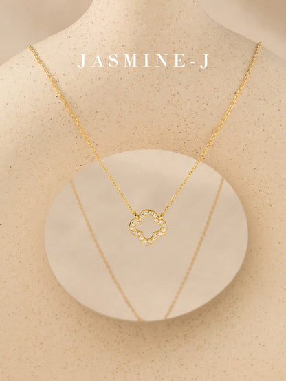 1pc 925 Sterling Silver Hollow Four-Leaf Clover Necklace, Inlaid With Diamonds, 14K Gold Plated, Low Allergy, Classic Minimalist Four-Leaf Clover Flower Necklace, Suitable For Women's Daily Wear, Perf