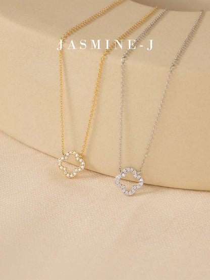 1pc 925 Sterling Silver Hollow Four-Leaf Clover Necklace, Inlaid With Diamonds, 14K Gold Plated, Low Allergy, Classic Minimalist Four-Leaf Clover Flower Necklace, Suitable For Women's Daily Wear, Perf
