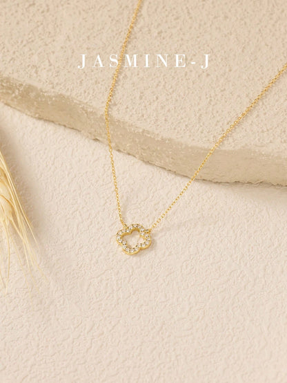 1pc 925 Sterling Silver Hollow Four-Leaf Clover Necklace, Inlaid With Diamonds, 14K Gold Plated, Low Allergy, Classic Minimalist Four-Leaf Clover Flower Necklace, Suitable For Women's Daily Wear, Perf