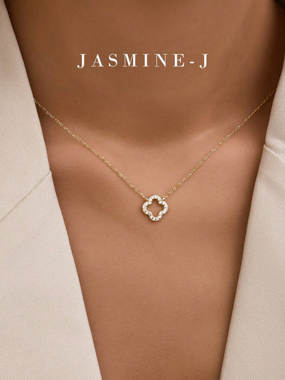 1pc 925 Sterling Silver Hollow Four-Leaf Clover Necklace, Inlaid With Diamonds, 14K Gold Plated, Low Allergy, Classic Minimalist Four-Leaf Clover Flower Necklace, Suitable For Women's Daily Wear, Perf