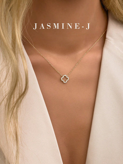 1pc 925 Sterling Silver Hollow Four-Leaf Clover Necklace, Inlaid With Diamonds, 14K Gold Plated, Low Allergy, Classic Minimalist Four-Leaf Clover Flower Necklace, Suitable For Women's Daily Wear, Perf