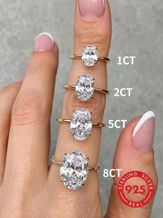 1pc 925 Sterling Silver Shiny Oval Engagement Ring/Wedding Ring, Women's Promise Ring/Eternity Ring, Exquisite Jewelry Gift