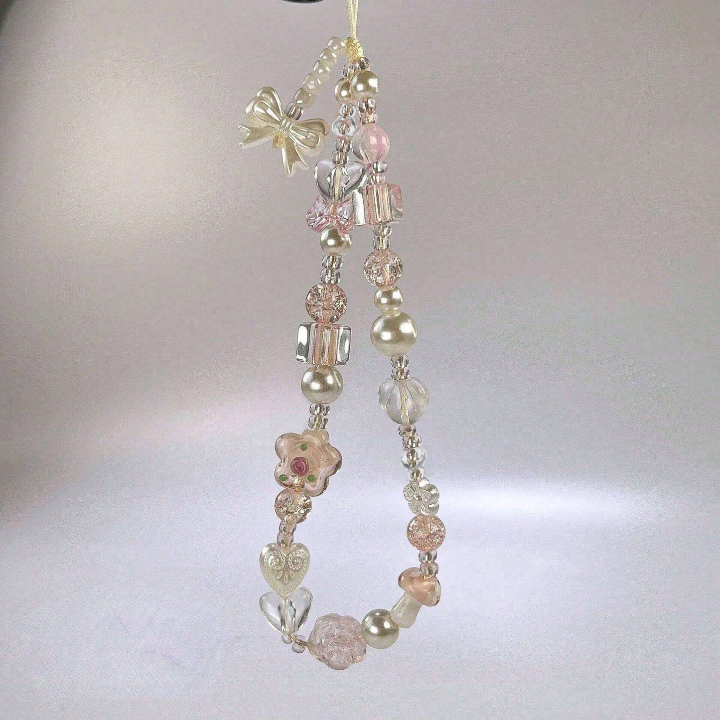1pc Acrylic Flower & Bow Crystal Beaded Phone Lanyard, Wrist Strap Phone Hanging Cord, Suitable For CCD Camera, Keys, Bags, Phone Hanging Compatible With Android And Most Smartphone,Gifts For Mother