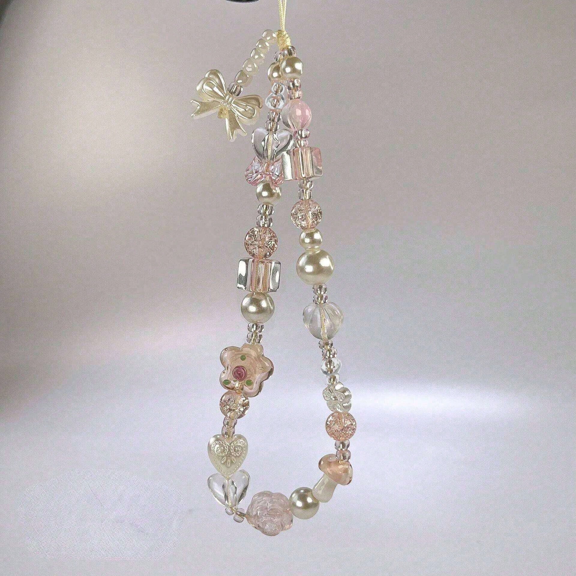 1pc Acrylic Flower & Bow Crystal Beaded Phone Lanyard, Wrist Strap Phone Hanging Cord, Suitable For CCD Camera, Keys, Bags, Phone Hanging Compatible With Android And Most Smartphone,Gifts For Mother