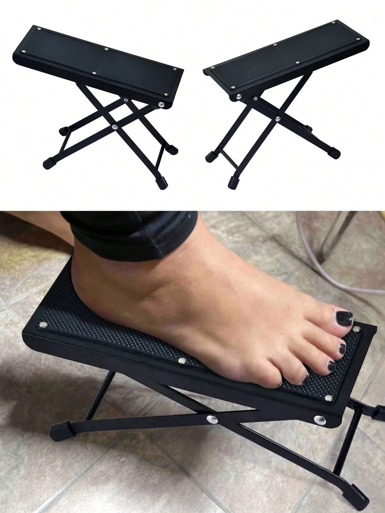 1pc Adjustable 3-Leg Foot Rest Pedicure Stool, Non-Slip Rubber Toe Nail Care Stand, Foldable Metal Foot Rest Platform